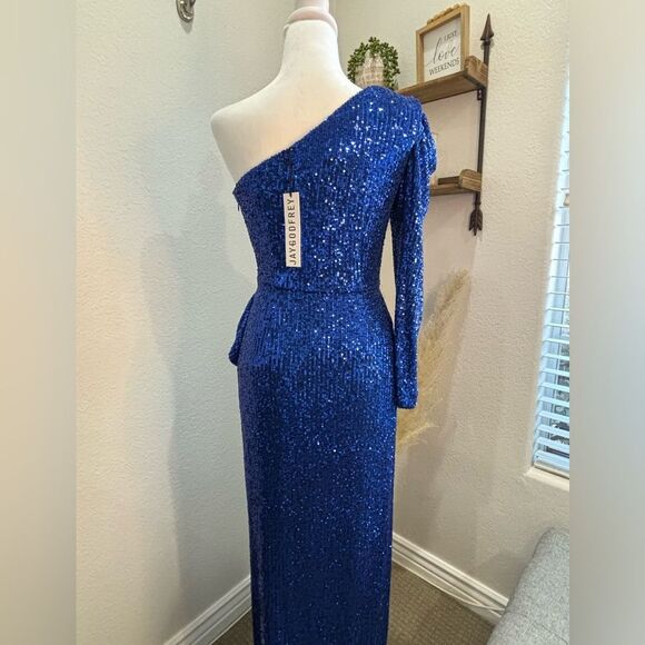 NWT- Jay Godfrey Andi Sequin One-Shoulder Gown Midnight Blue - Picture 9 of 9